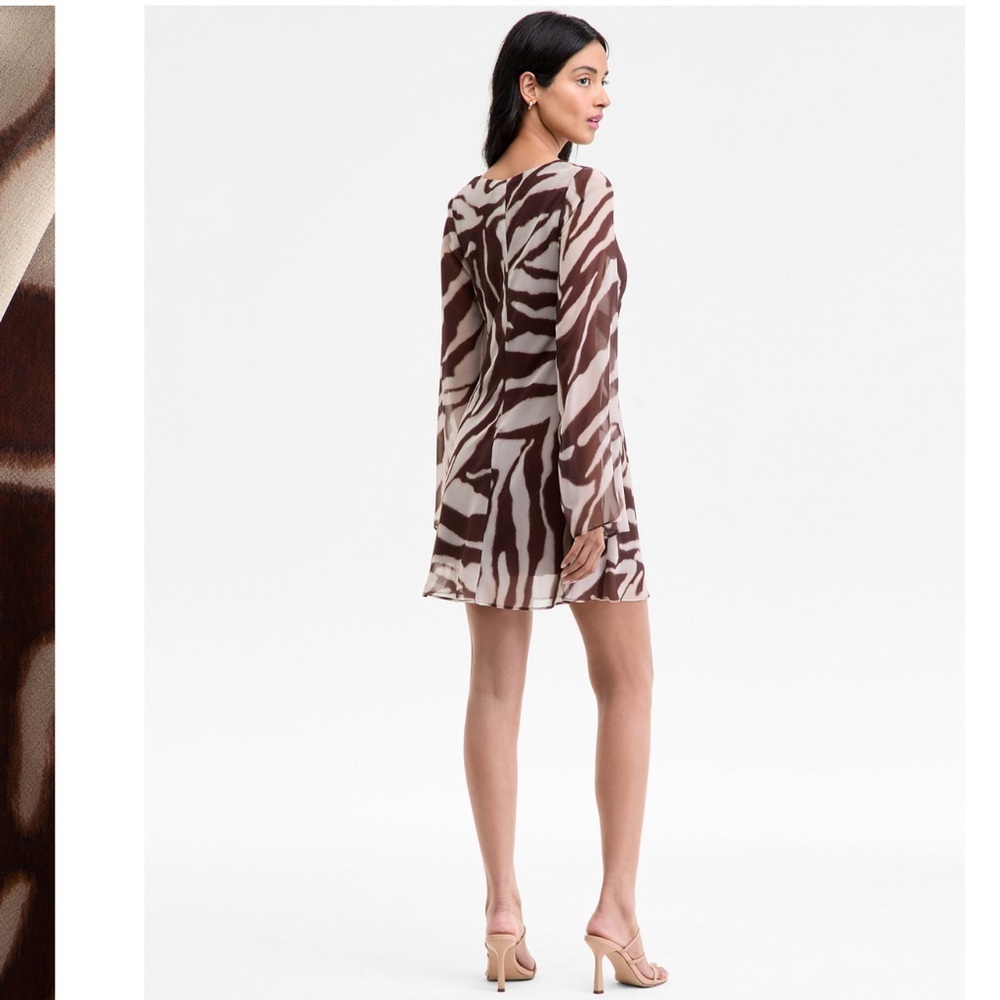 Alex & Sophia Zebra Print Long Sleeve Mesh Mini Dress in Brown | NWOT - Picture 12 of 14